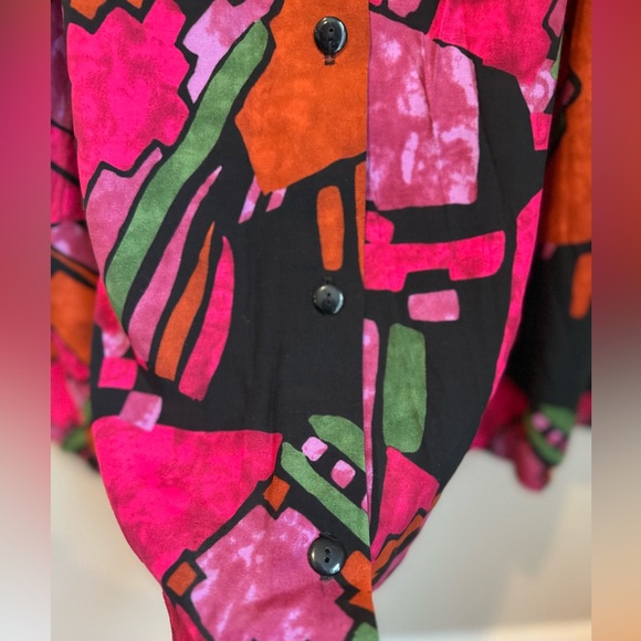 VINTAGE 80s Midi Abstract Art Work -  Front Button Closure Skirt - S - Picture 7 of 11